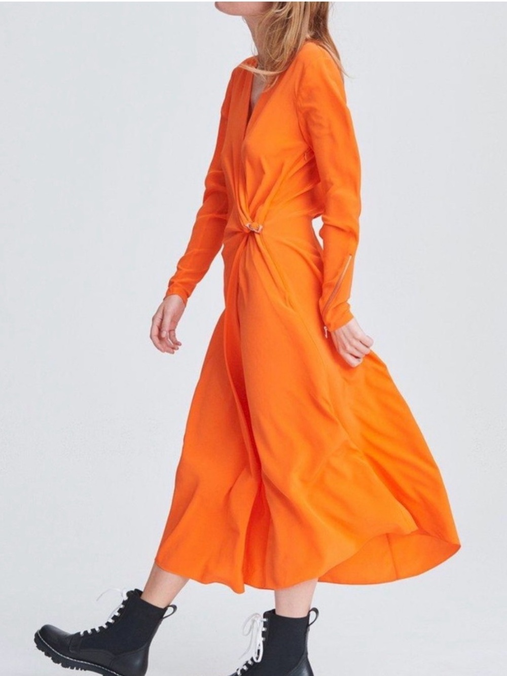 Rag & Bone Orange Odette Silk Long Sleeve Dress